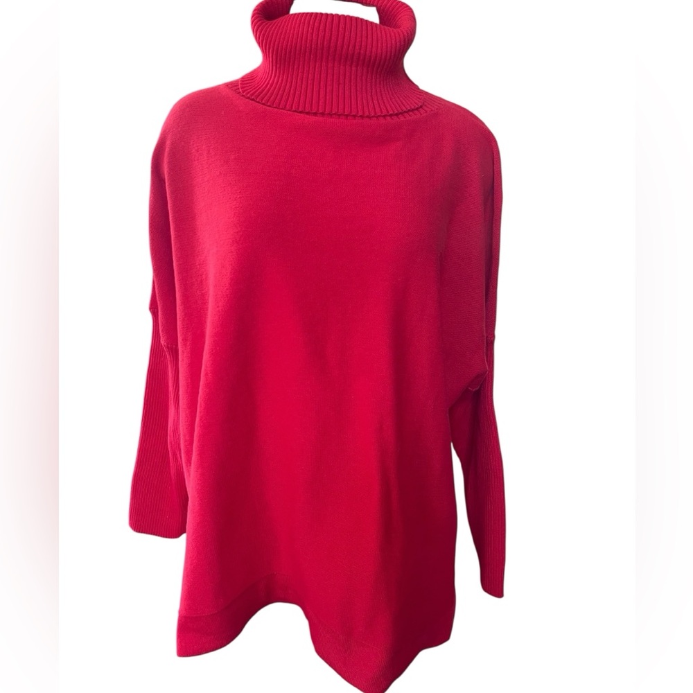 Classic Red Turtleneck Heavyweight Dolman Style Split‎ Hem Cotton Oversized 2XL